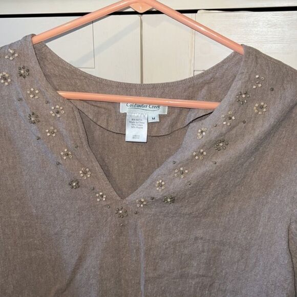 Coldwater creek linen blend three-quarter sleeve blouse - Picture 3 of 4